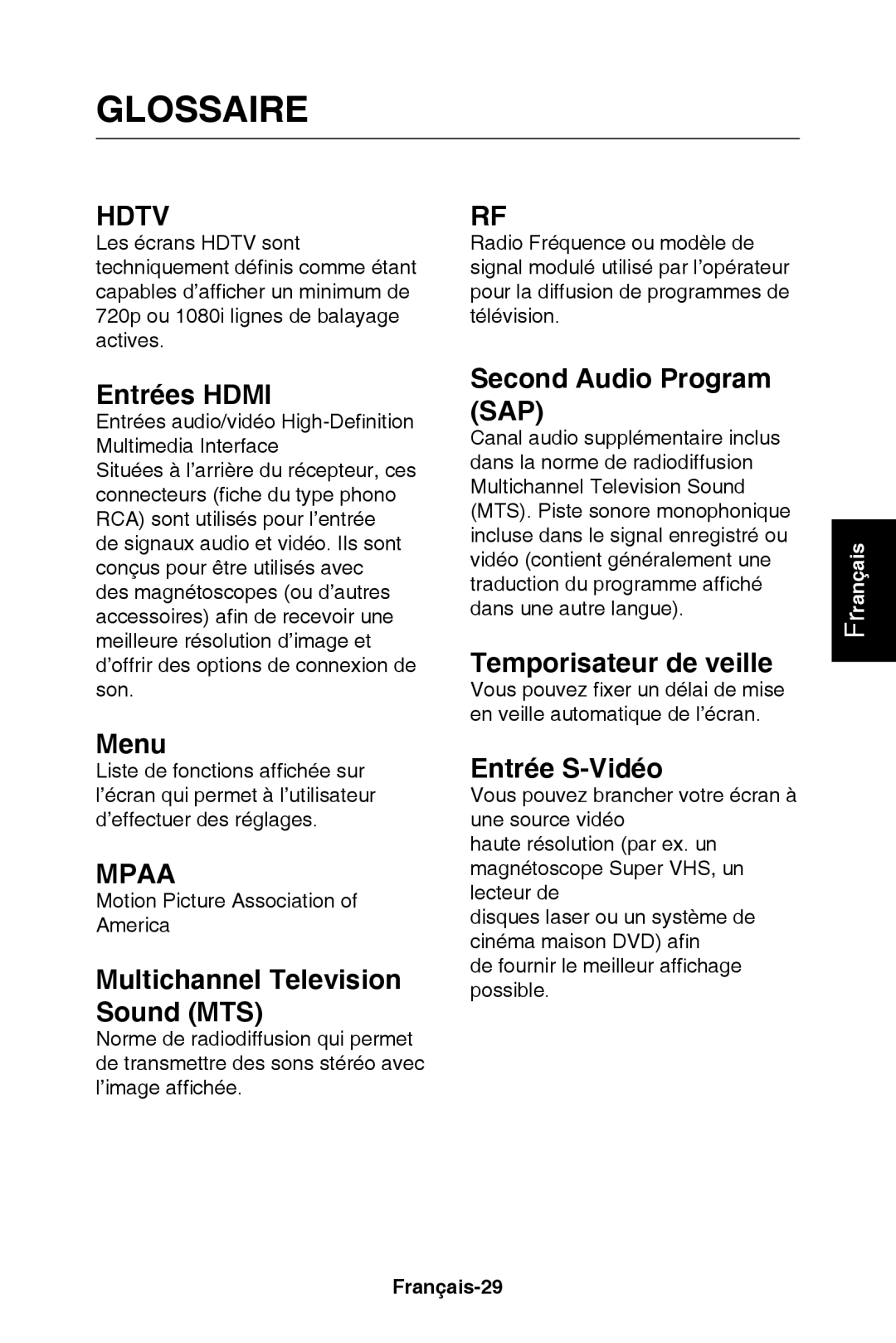 NEC E421, E321 user manual Glossaire 