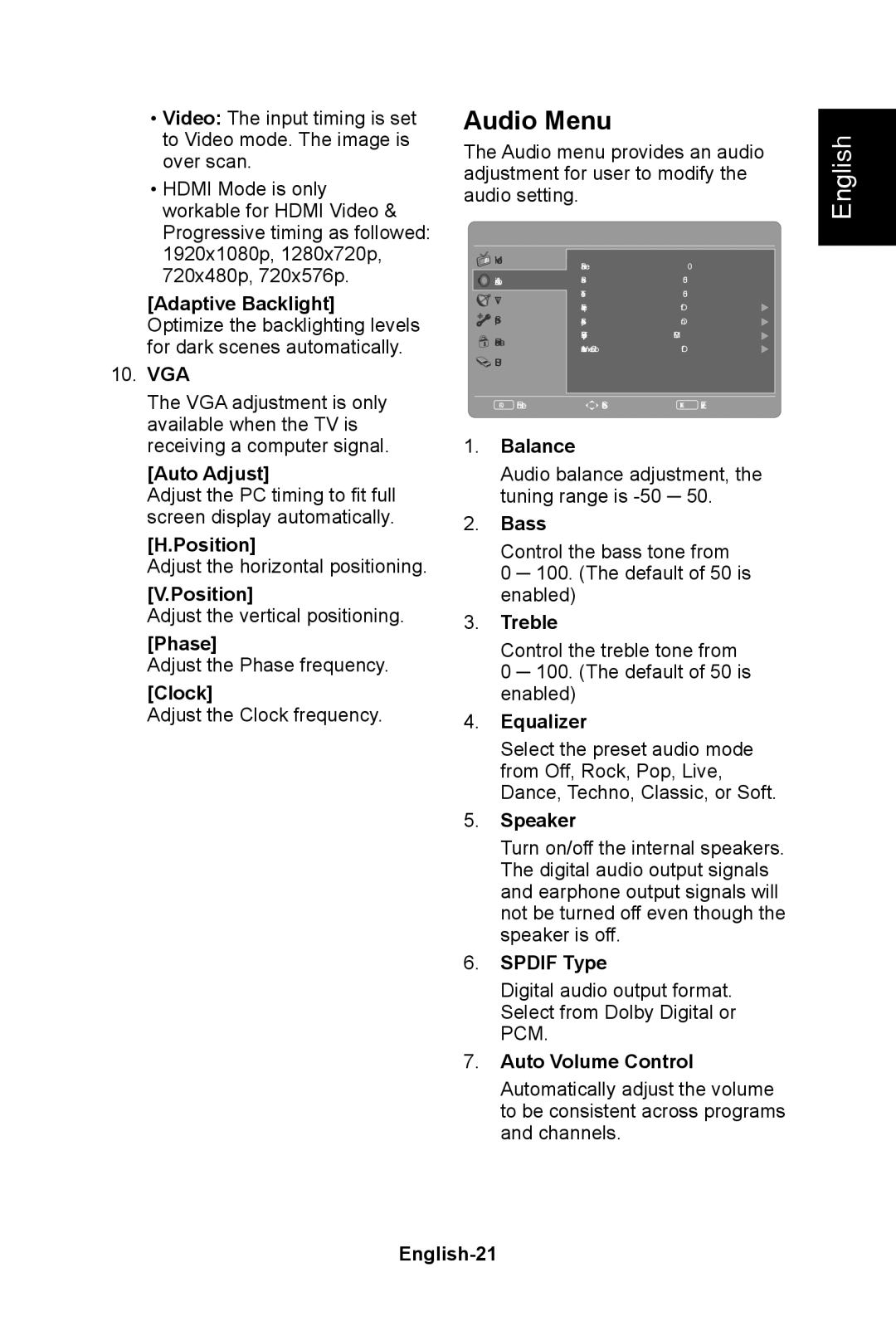 NEC E322, E552, E422, E462 user manual Audio Menu 