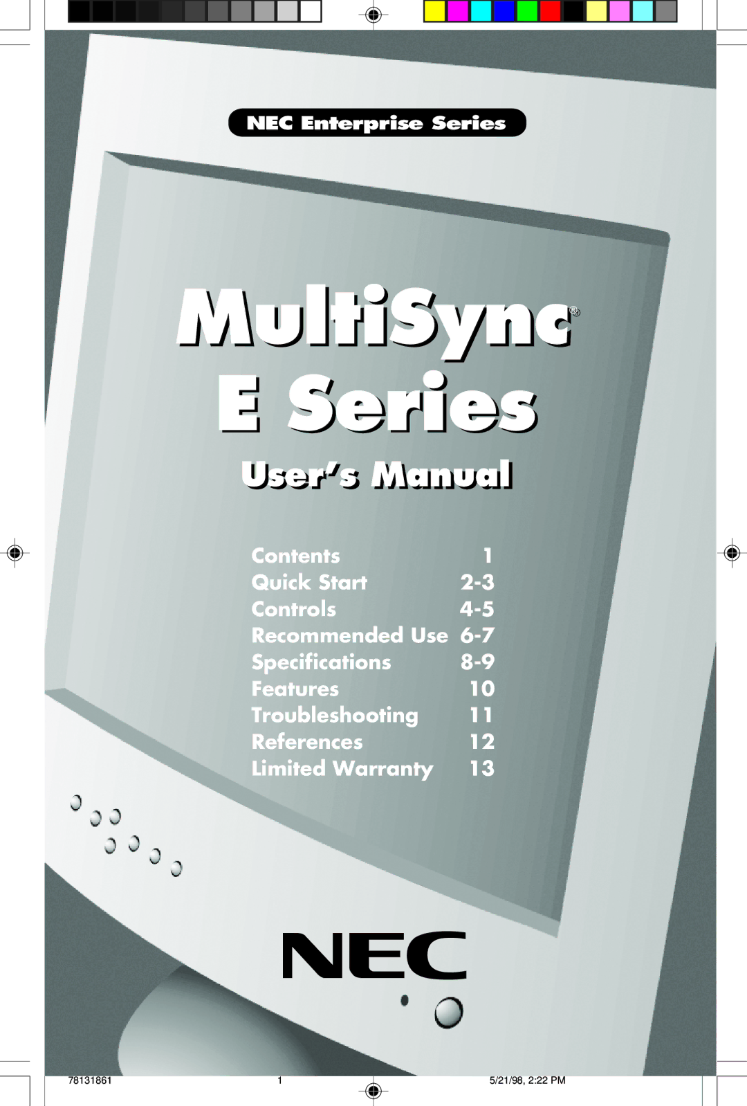 NEC E500, E700 user manual MultiSync Series 