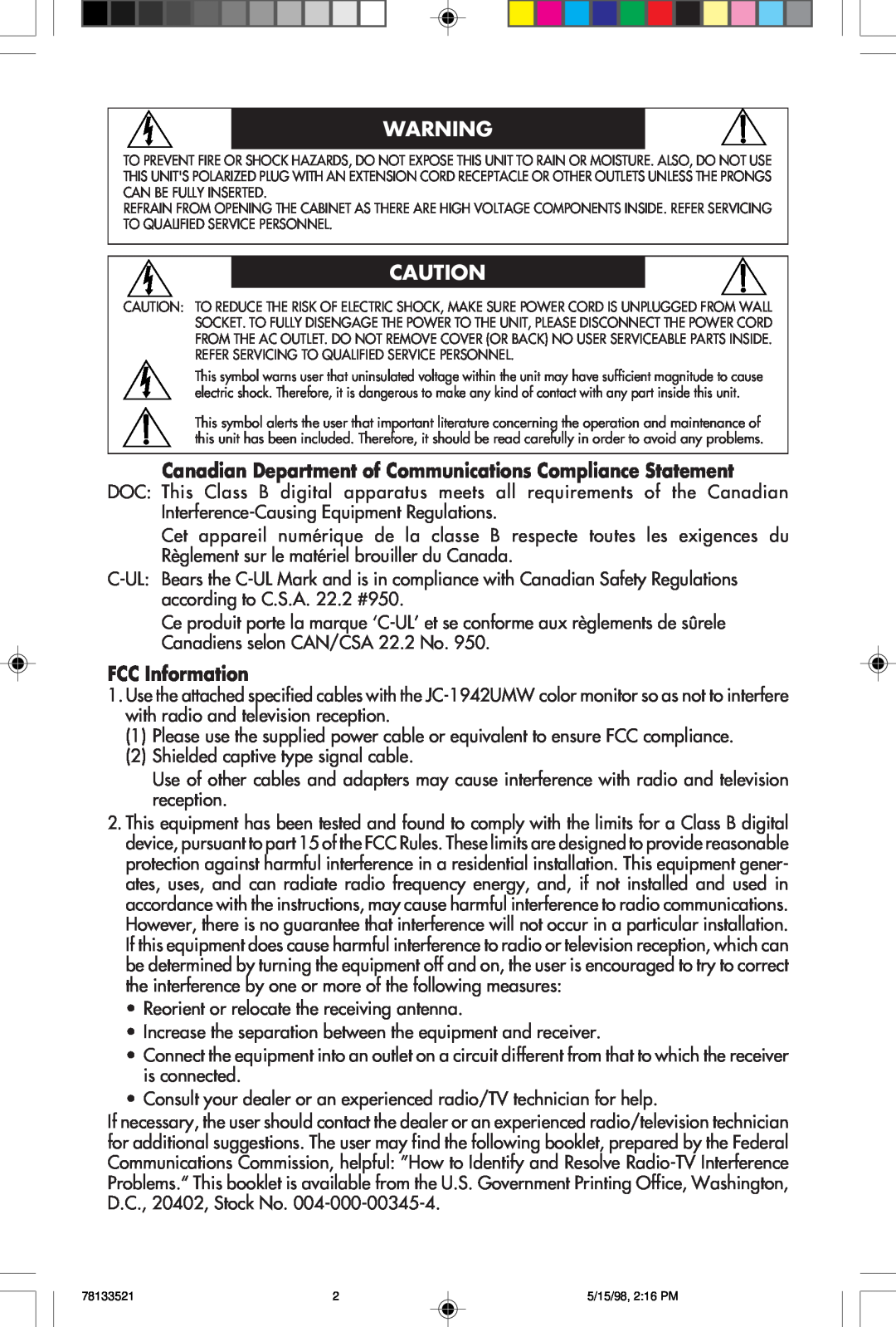 NEC E900+ user manual Canadian Department of Communications Compliance Statement, FCC Information 