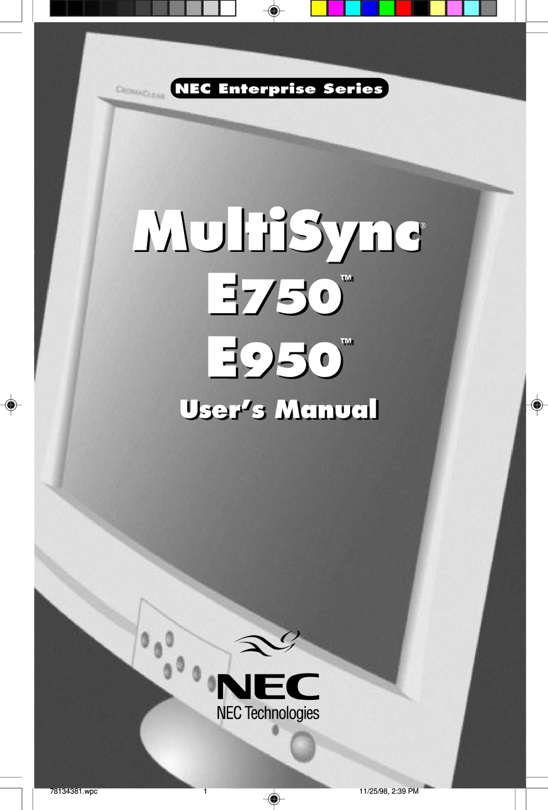 NEC E750, E950 user manual MultiSync 