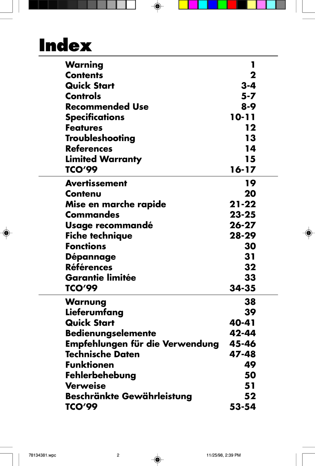 NEC E950, E750 user manual Index 