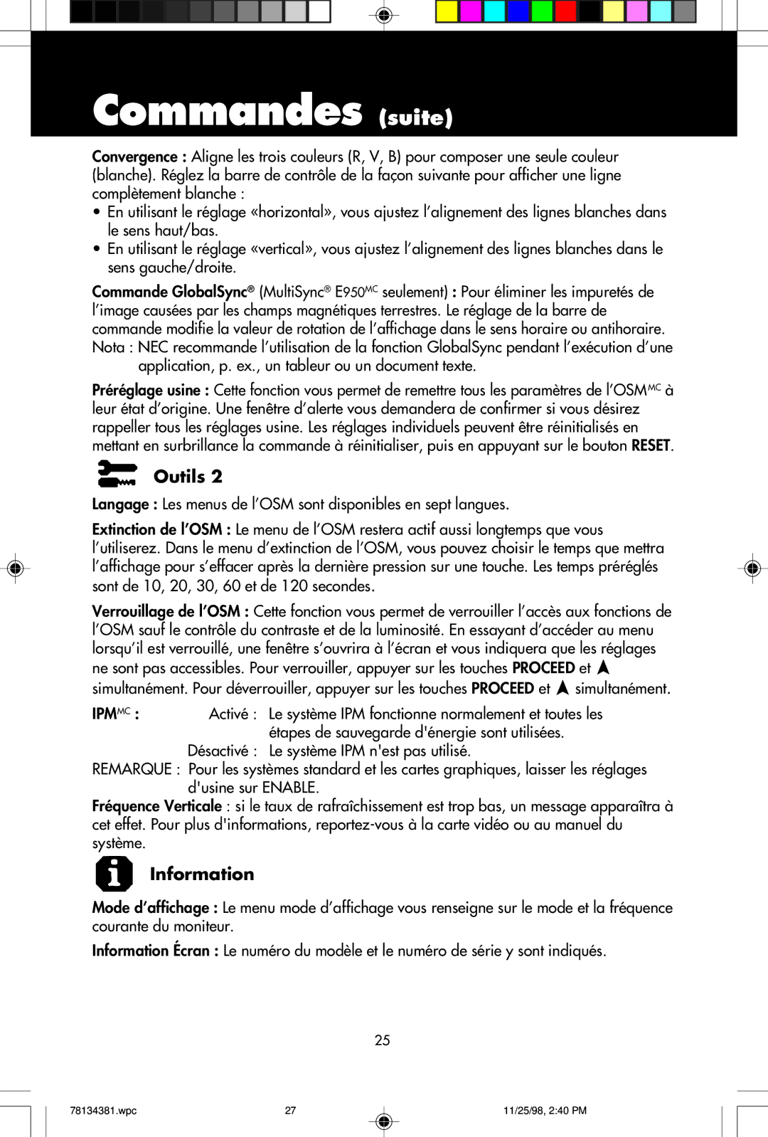 NEC E750, E950 user manual Application, p. ex., un tableur ou un document texte 