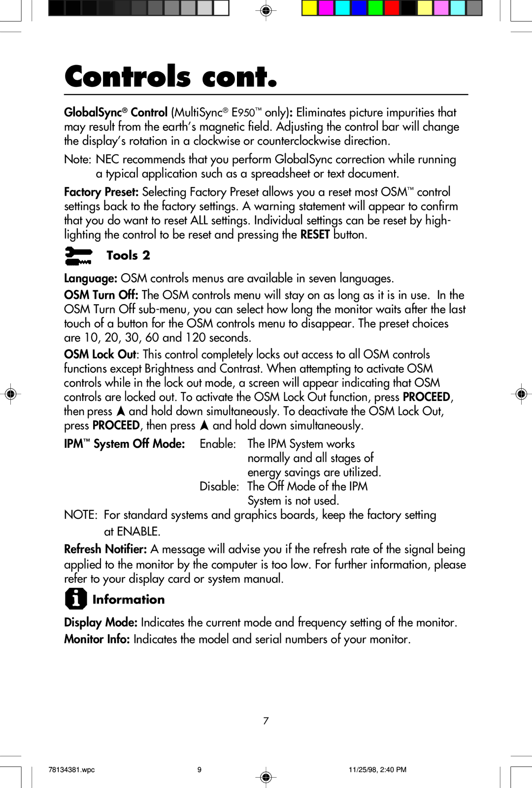 NEC E750, E950 user manual Information 