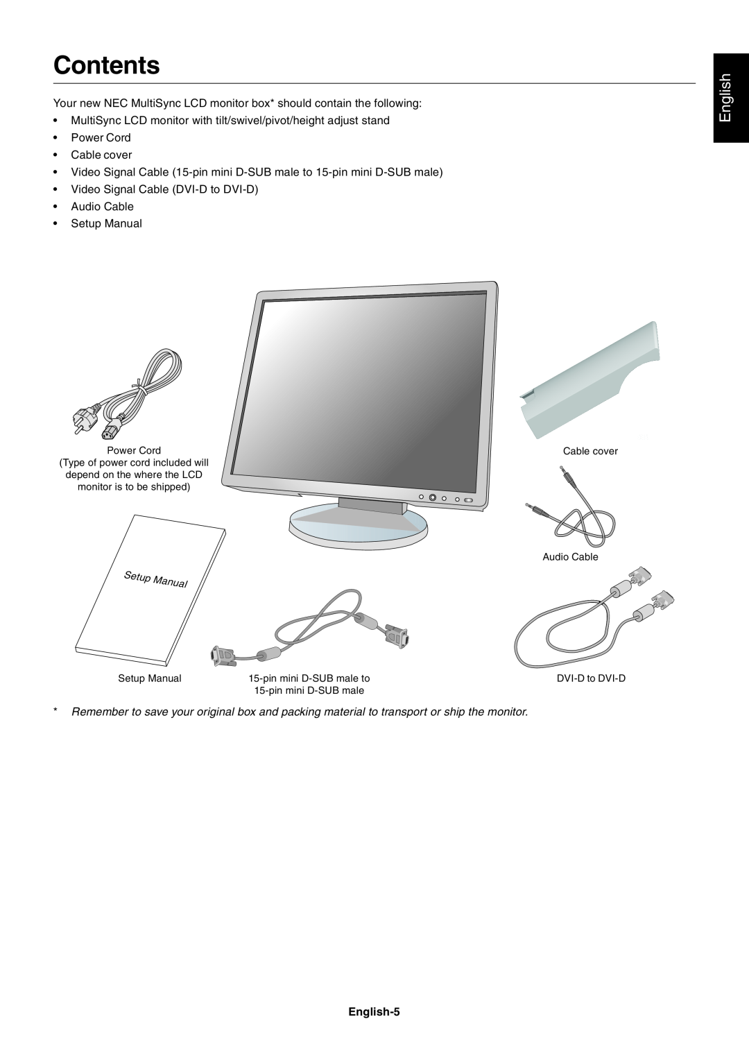 NEC EA191M-BK user manual Contents, English-5 
