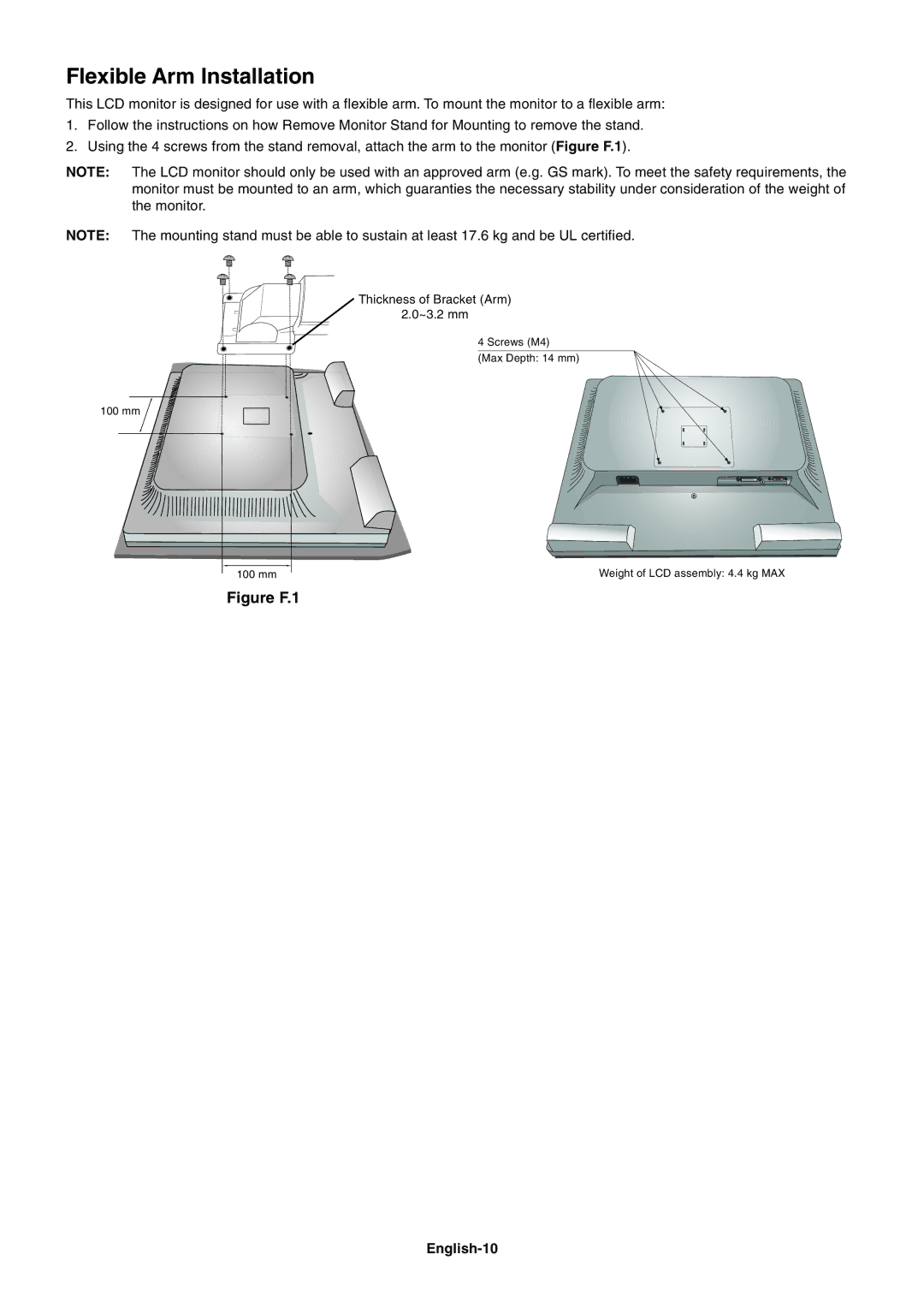 NEC EA191M-BK user manual Flexible Arm Installation, English-10 