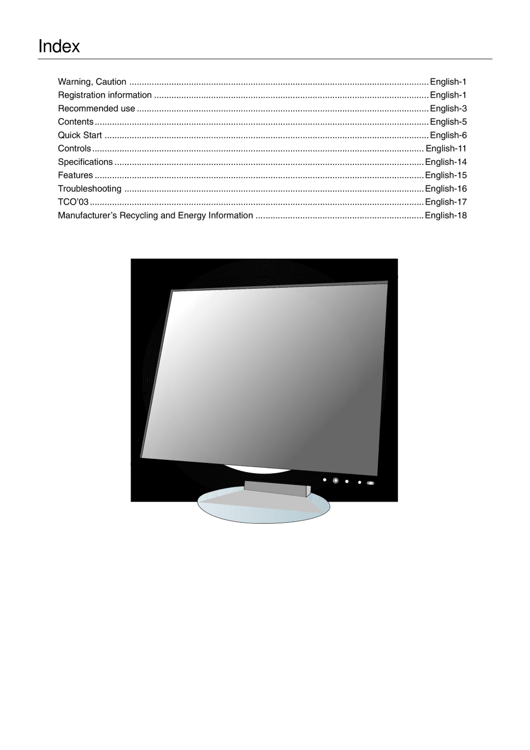 NEC EA191M-BK user manual Index, English-18 