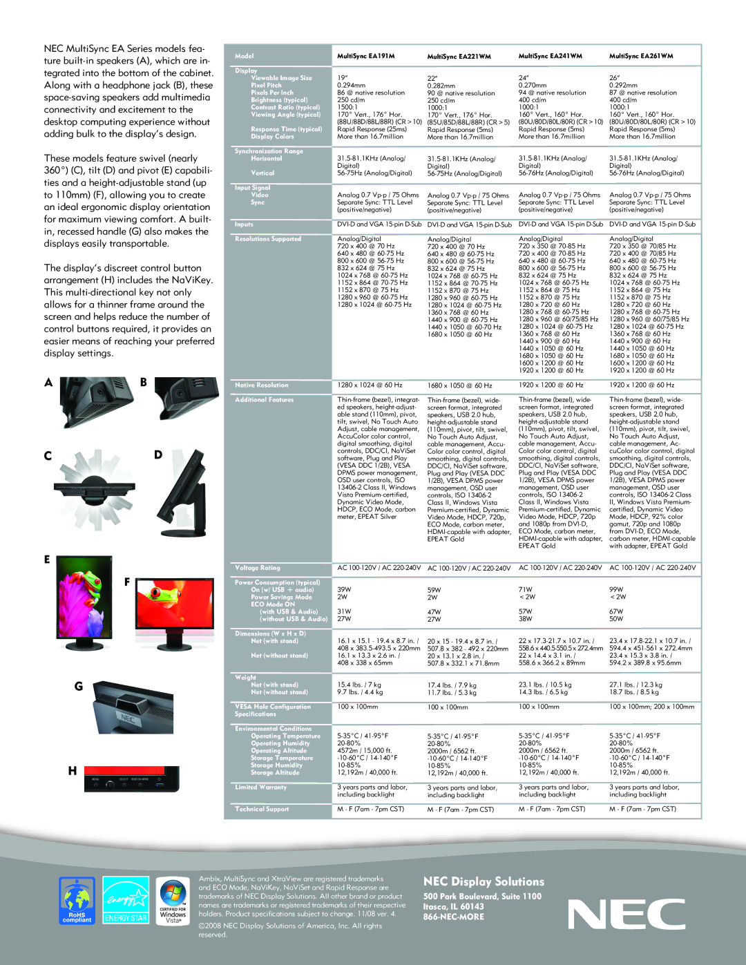 NEC EA241WM, EA221WM, EA191M, EA261WM warranty Vesa DDC 1/2B, Vesa 