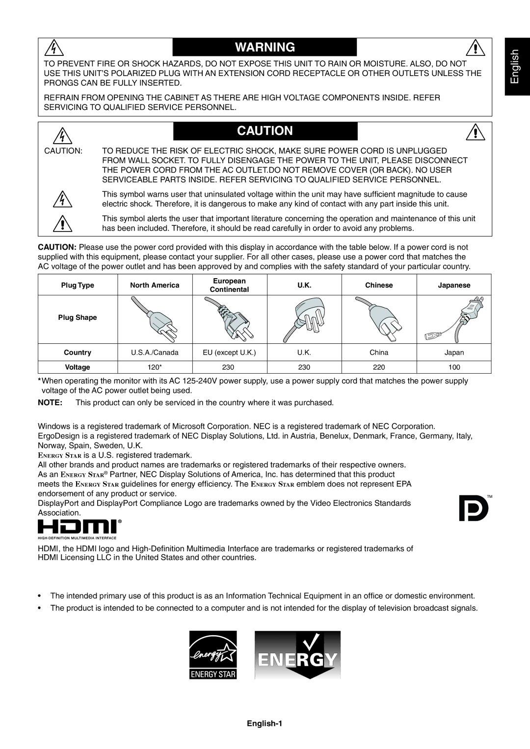 NEC EA224WMi user manual English-1 