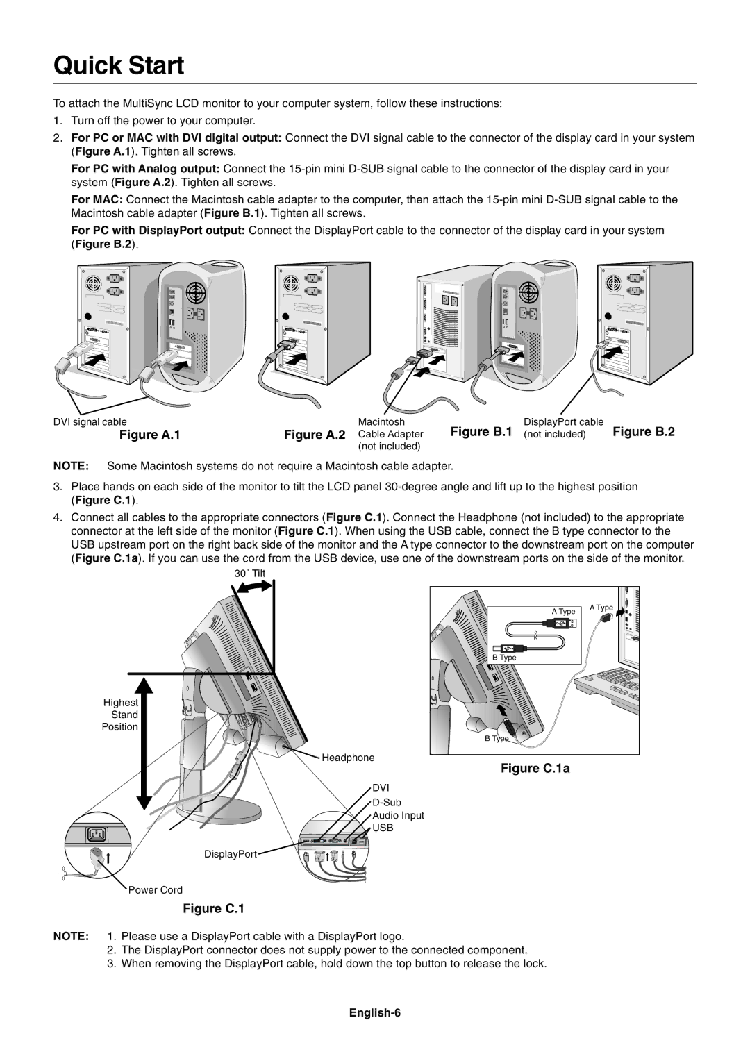 NEC EA232WMI user manual Quick Start, English-6 