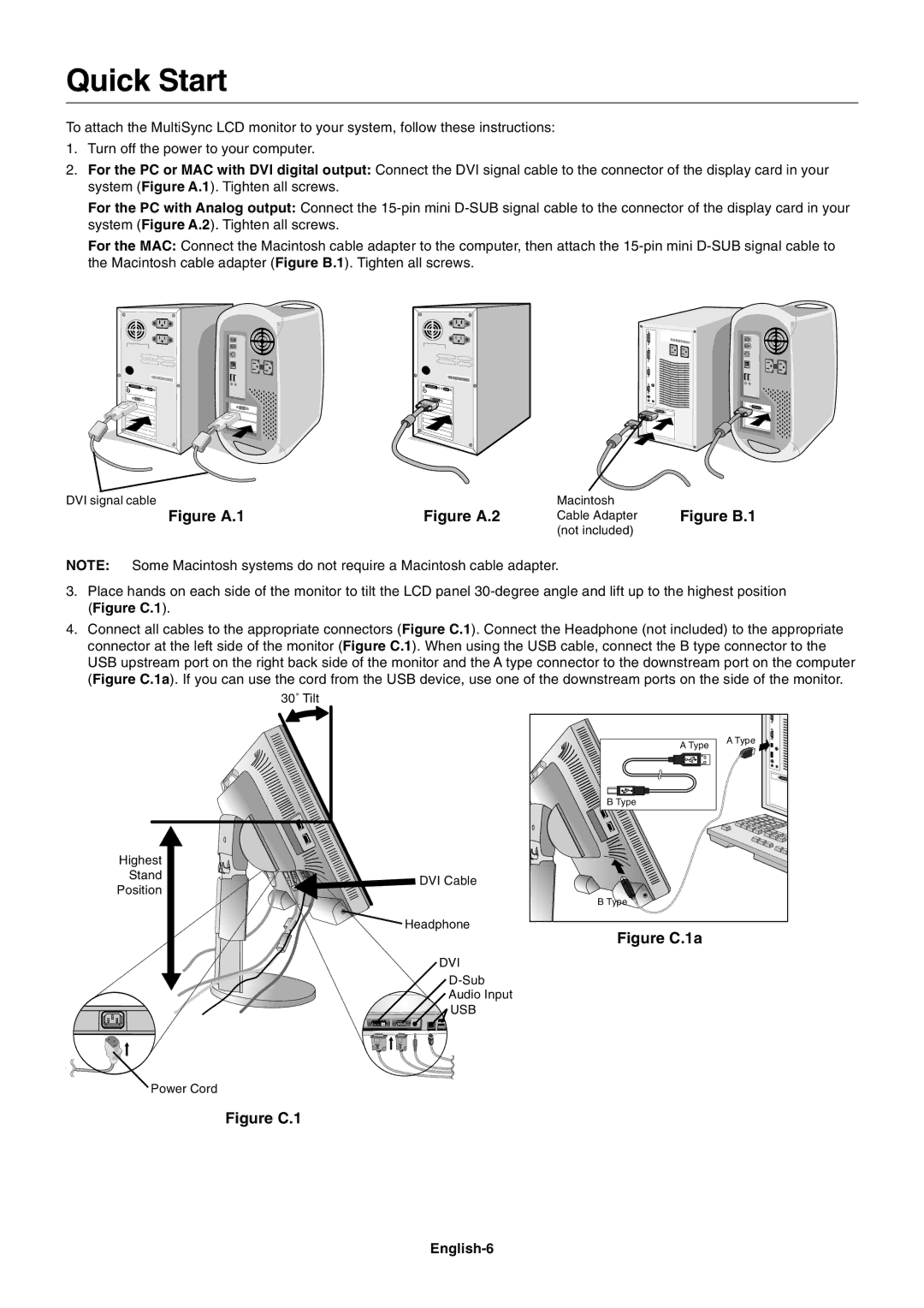 NEC EA241WM user manual Quick Start, English-6 