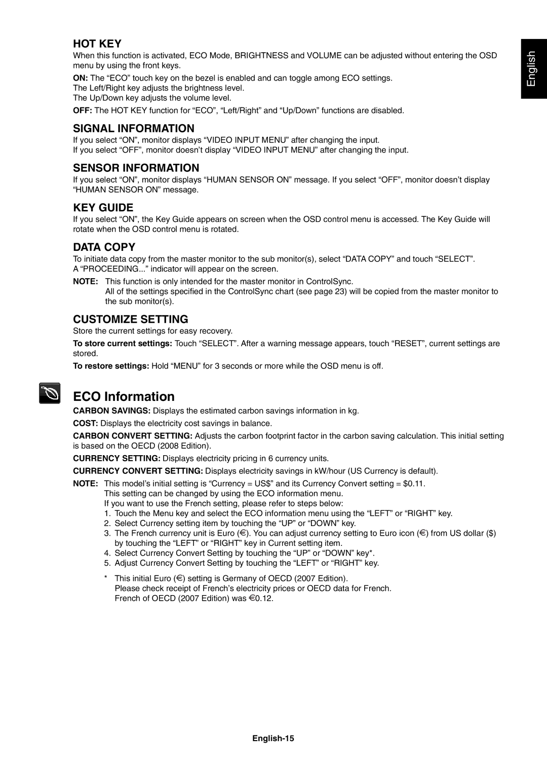 NEC EA273WM, EA243WM user manual ECO Information 