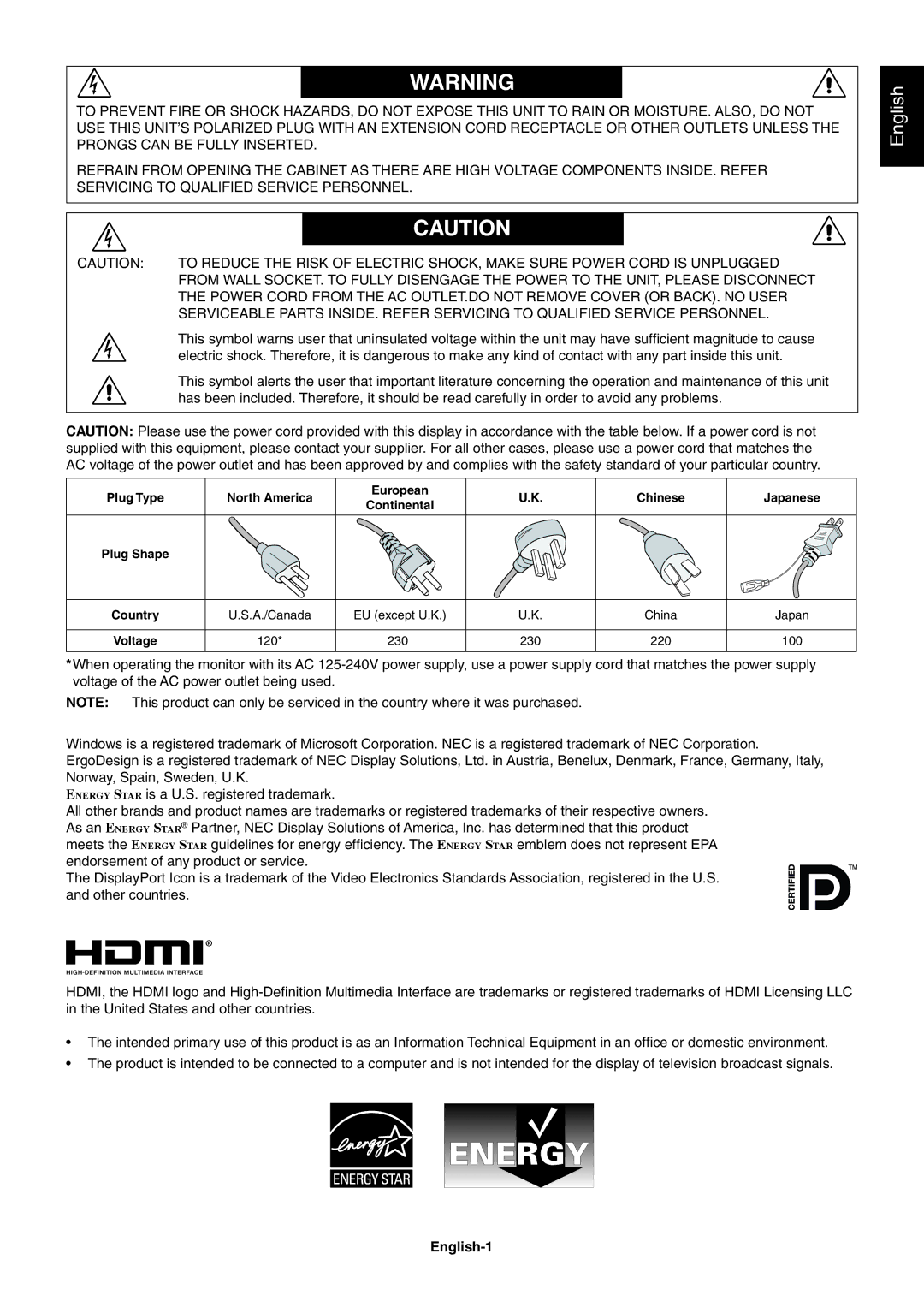 NEC EA273WM, EA243WM user manual English-1 