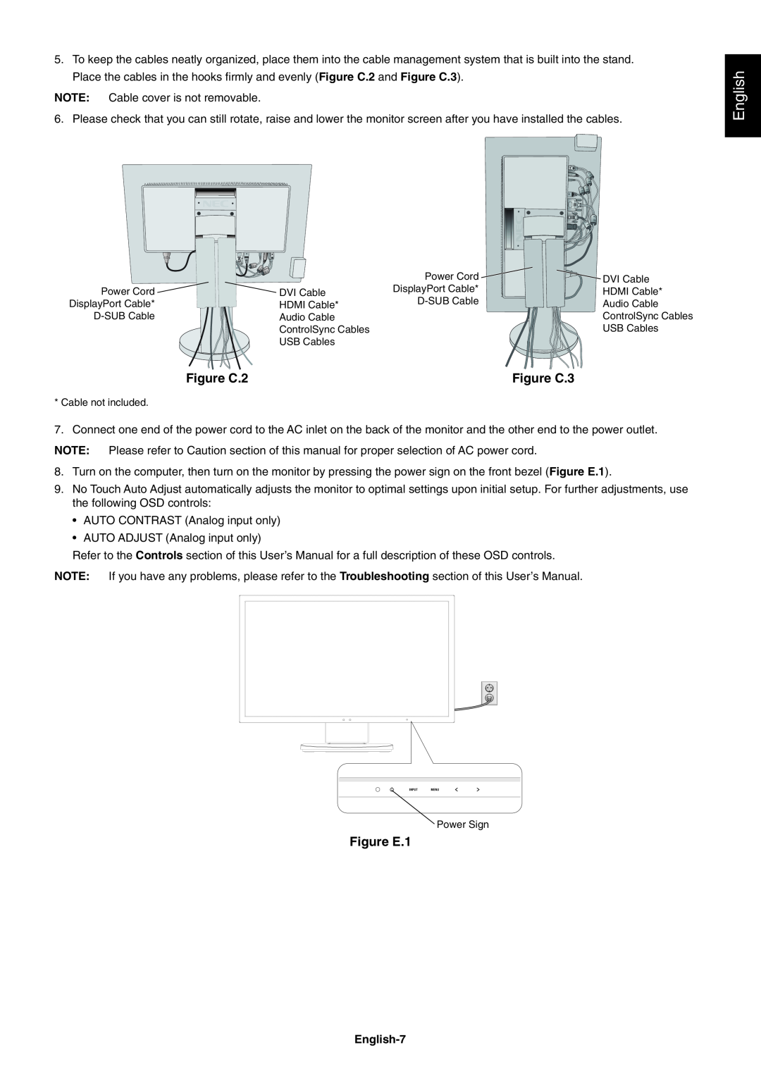 NEC EA244WMI-BK user manual Figure C.2, Figure C.3, Figure E.1, English-7 