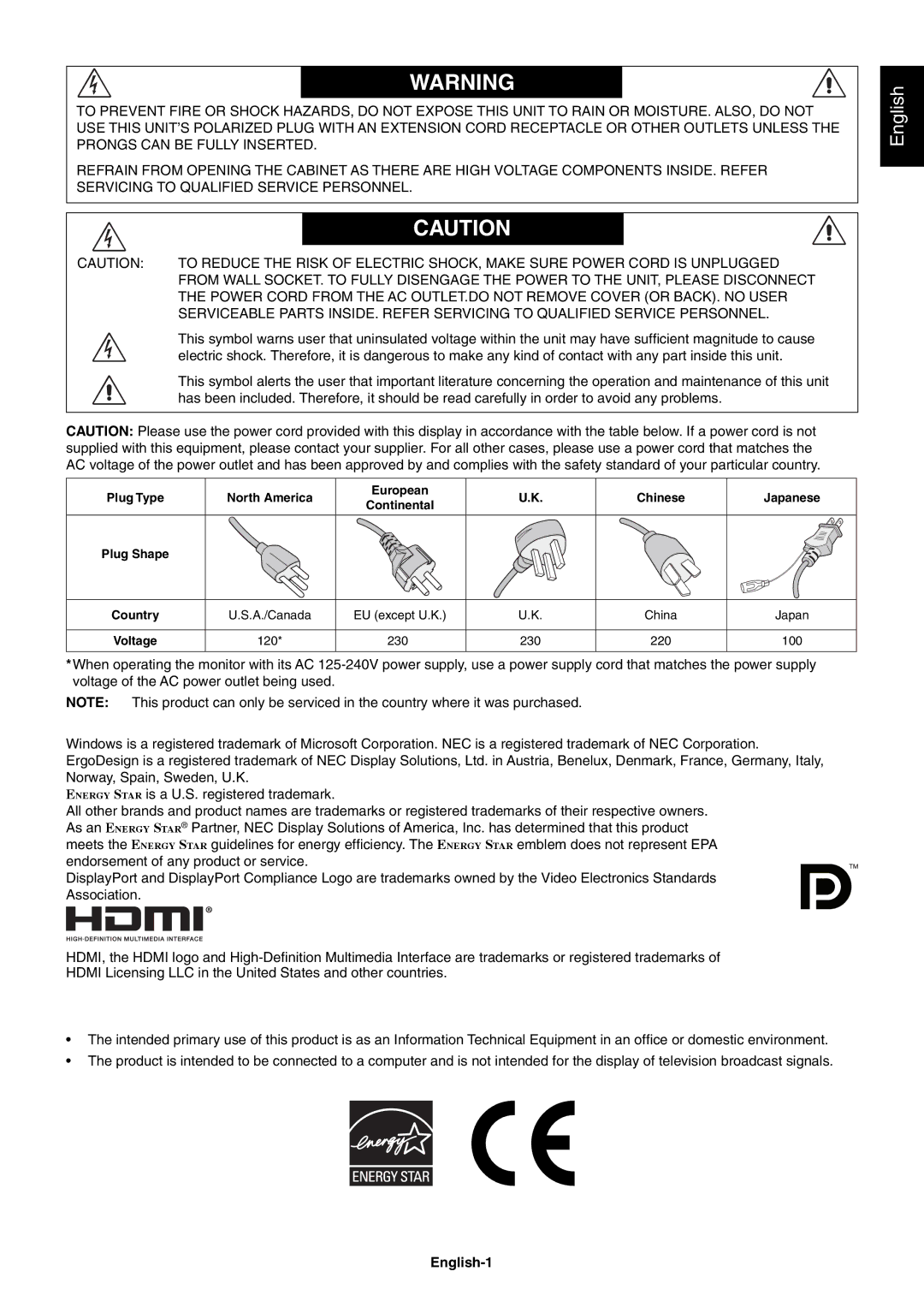 NEC EA244WMI-BK user manual English-1 