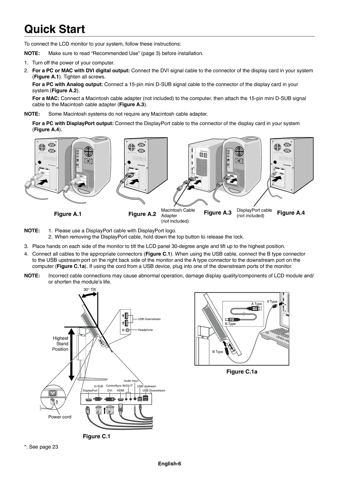 NEC EA244WMI-BK user manual Quick Start, English-6 