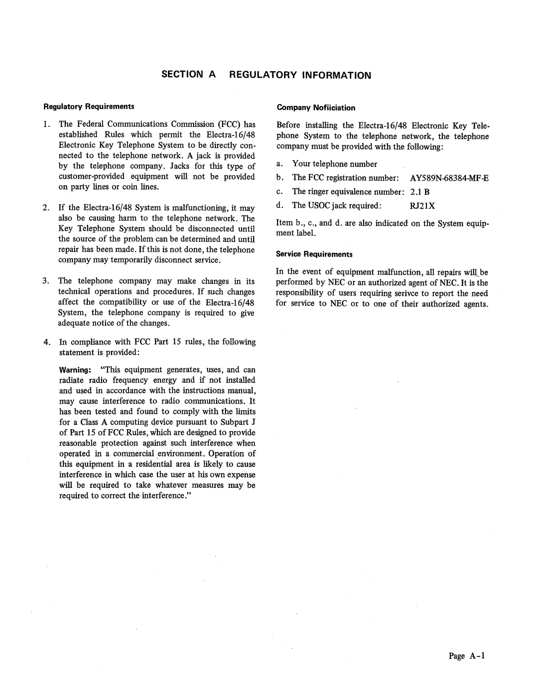 NEC 48, Electra-16 manual 