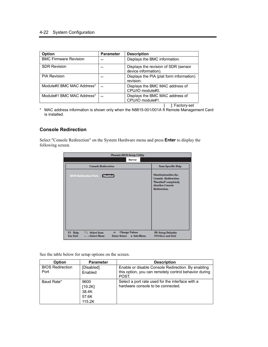 NEC EXP320A, EXP320B, N8800-091F, N8800-090F manual Console Redirection 