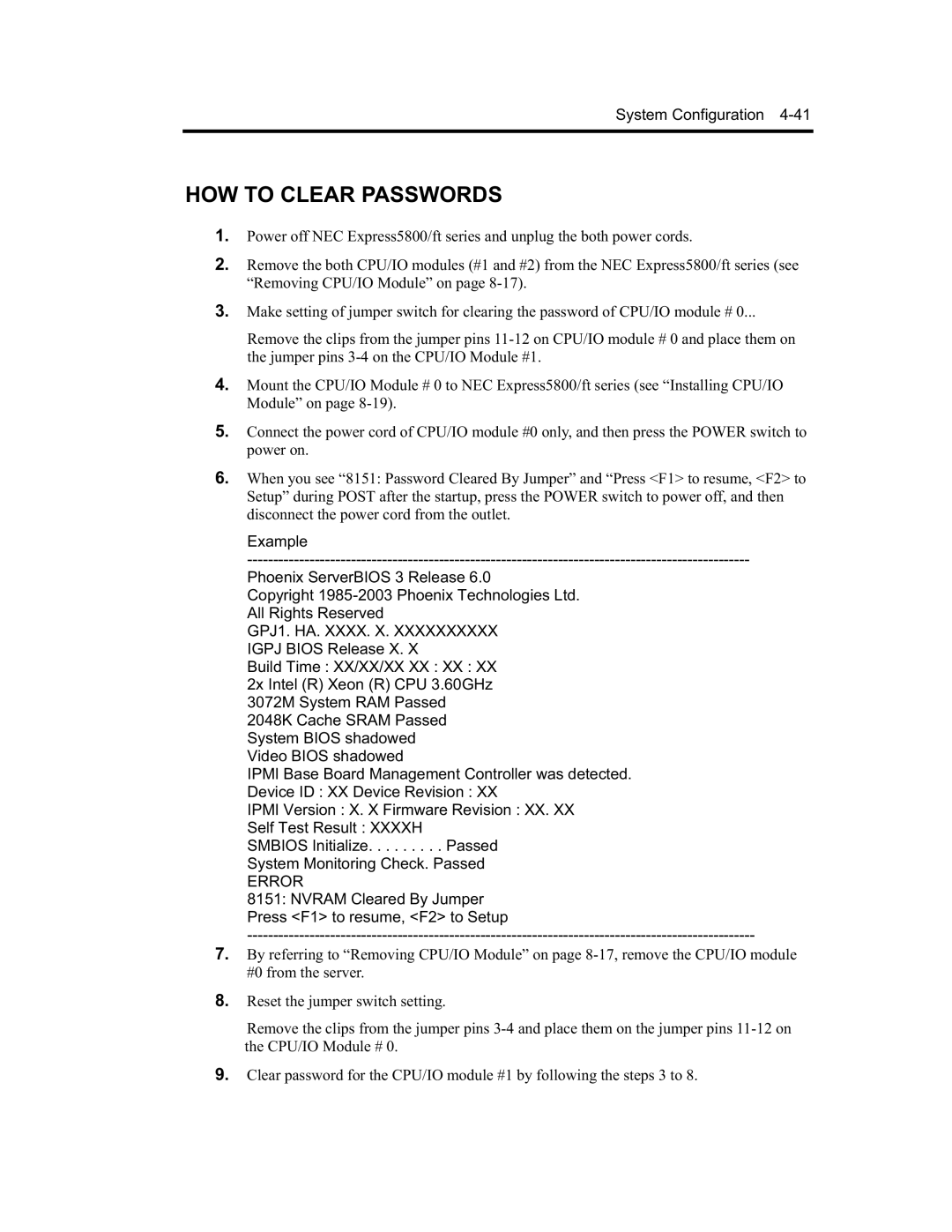 NEC N8800-090F, EXP320A, EXP320B, N8800-091F manual HOW to Clear Passwords 