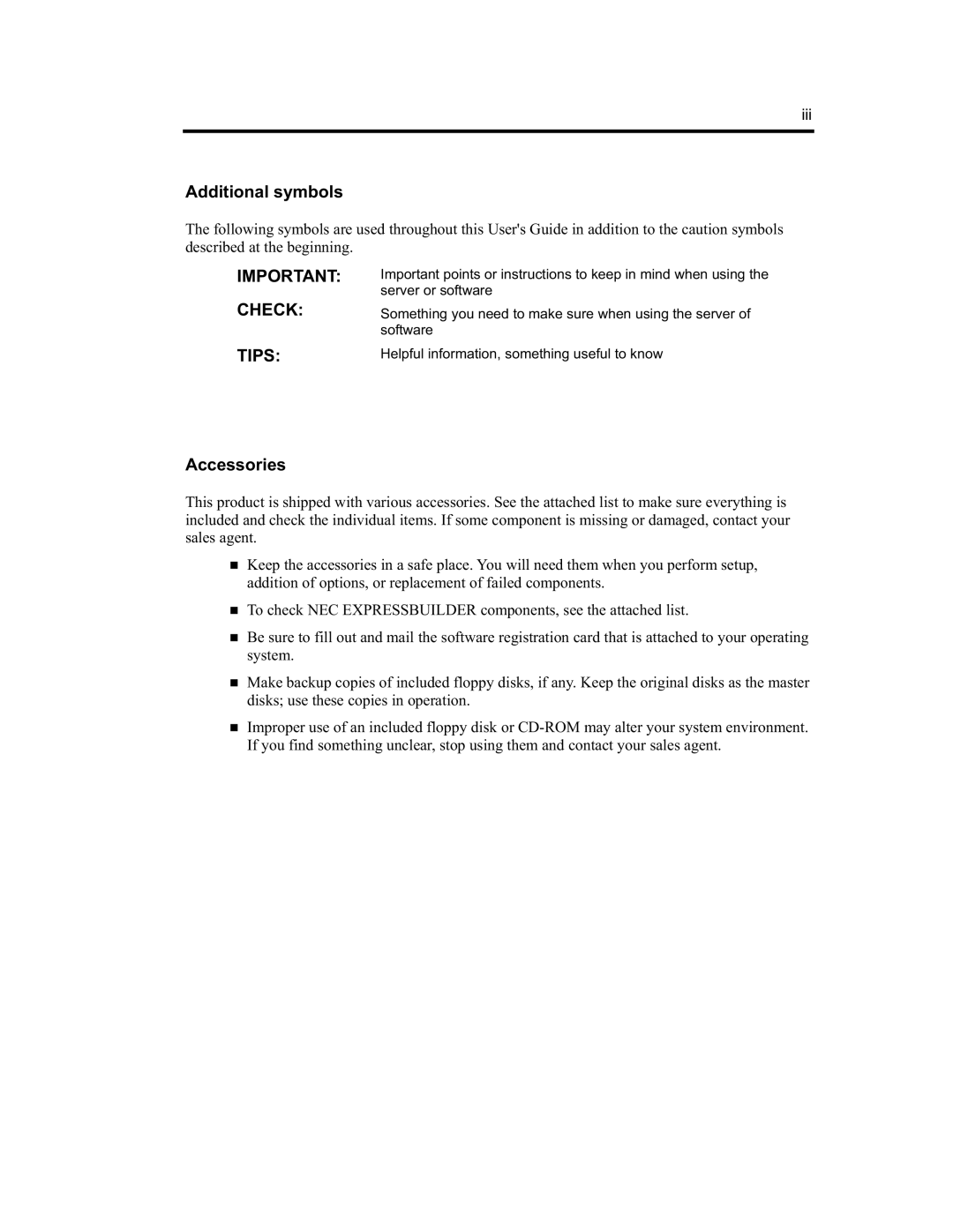 NEC N8800-090F, EXP320A, EXP320B, N8800-091F manual Additional symbols, Accessories 