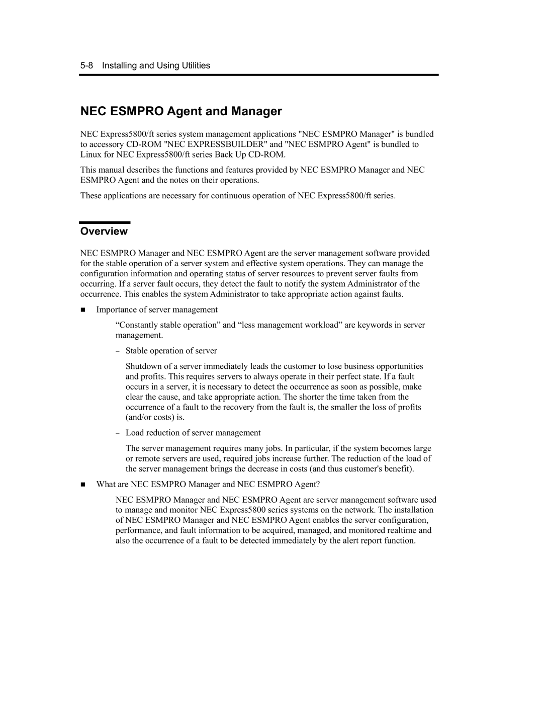 NEC EXP320A, EXP320B, N8800-091F, N8800-090F manual NEC Esmpro Agent and Manager, Overview 