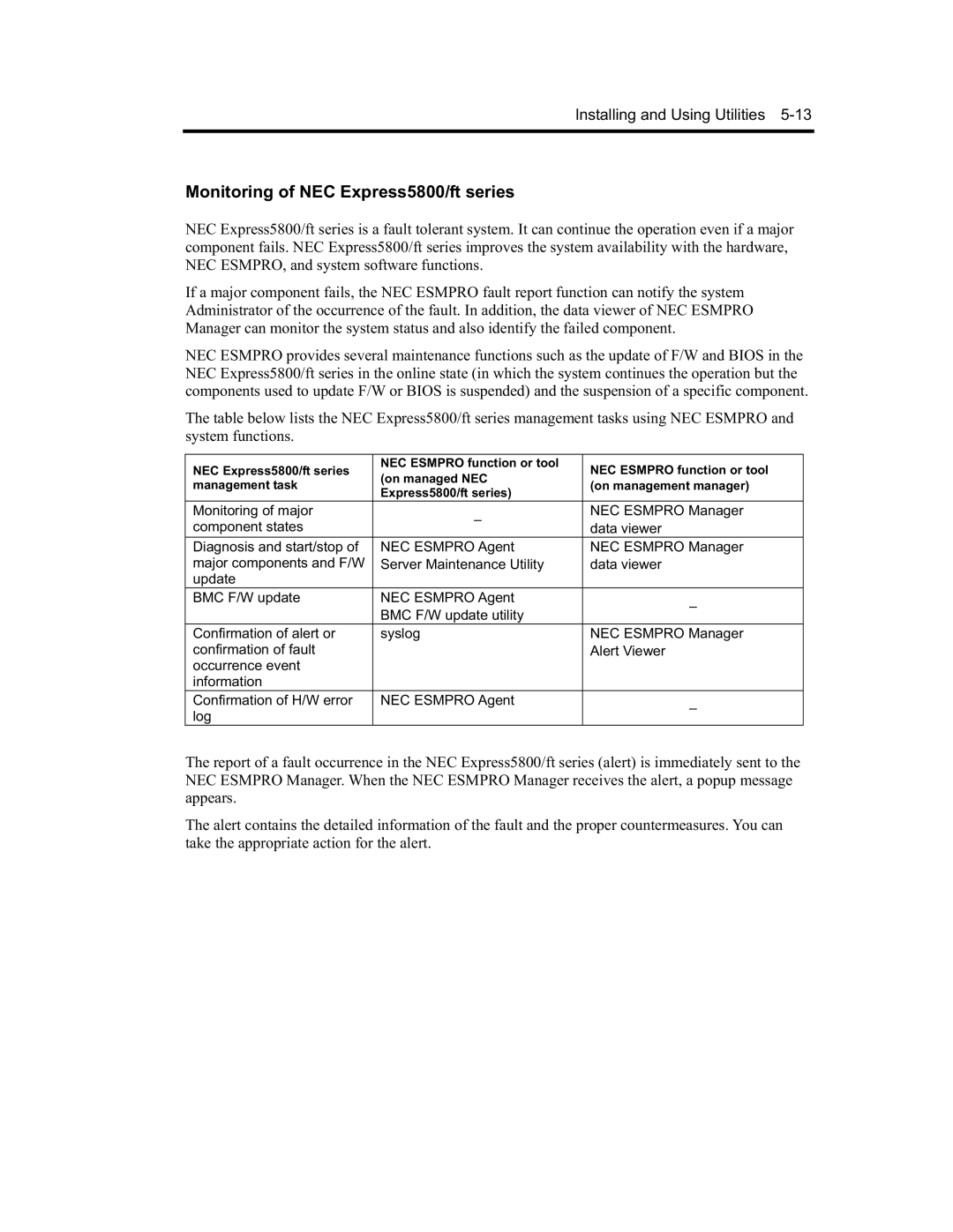 NEC EXP320B, EXP320A, N8800-091F, N8800-090F manual Monitoring of NEC Express5800/ft series 