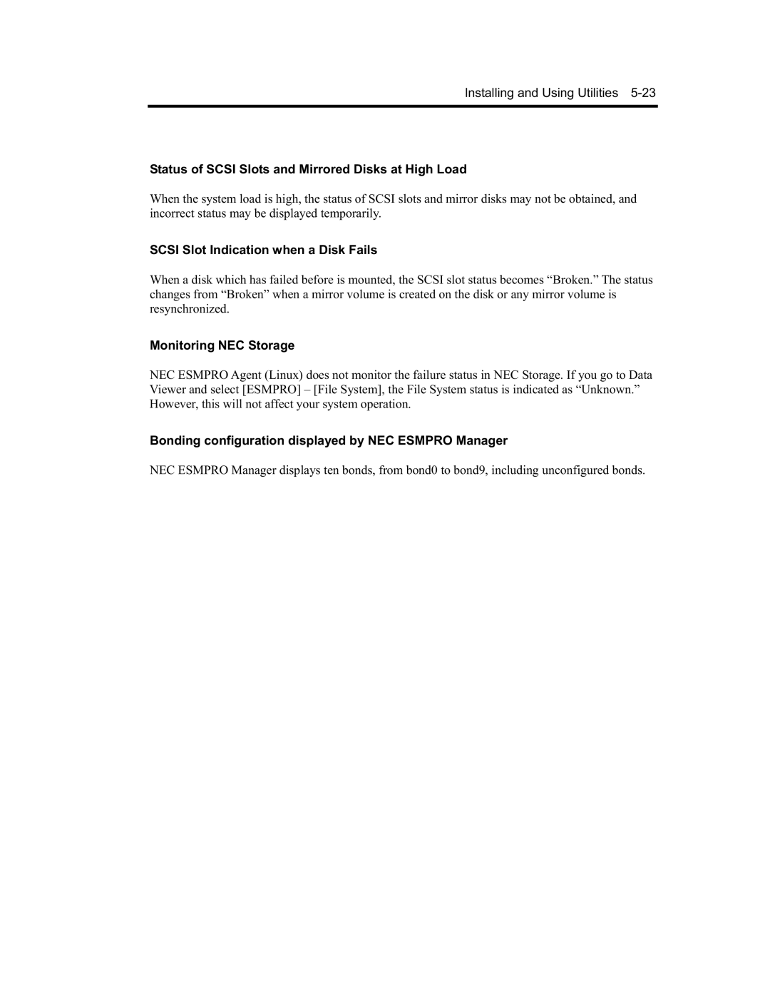 NEC N8800-090F, EXP320A manual Status of Scsi Slots and Mirrored Disks at High Load, Scsi Slot Indication when a Disk Fails 