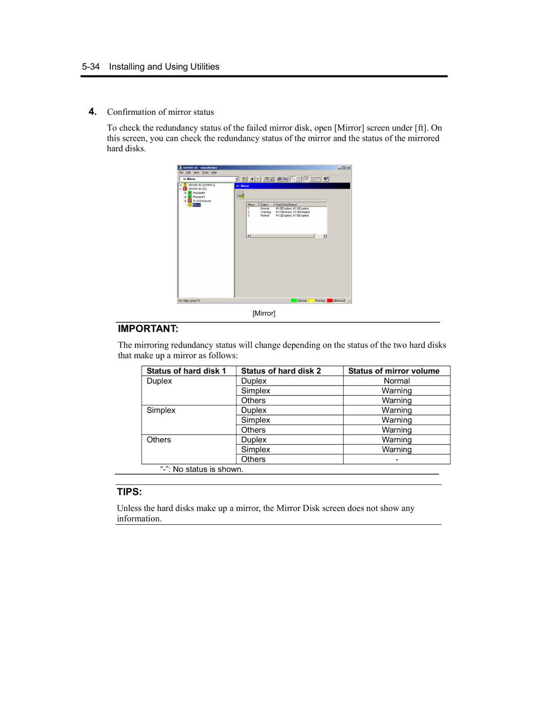 NEC N8800-091F, EXP320A, EXP320B, N8800-090F manual Status of hard disk Status of mirror volume 