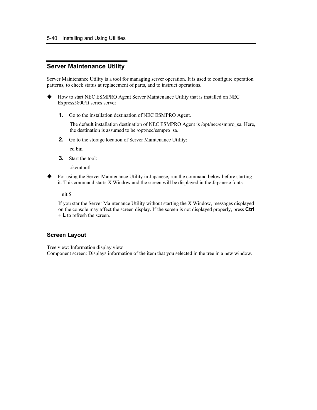 NEC EXP320A, EXP320B, N8800-091F, N8800-090F manual Server Maintenance Utility, Screen Layout 