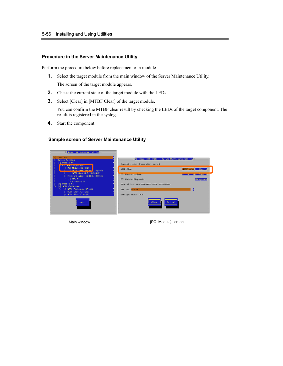 NEC EXP320A, EXP320B, N8800-091F Procedure in the Server Maintenance Utility, Sample screen of Server Maintenance Utility 