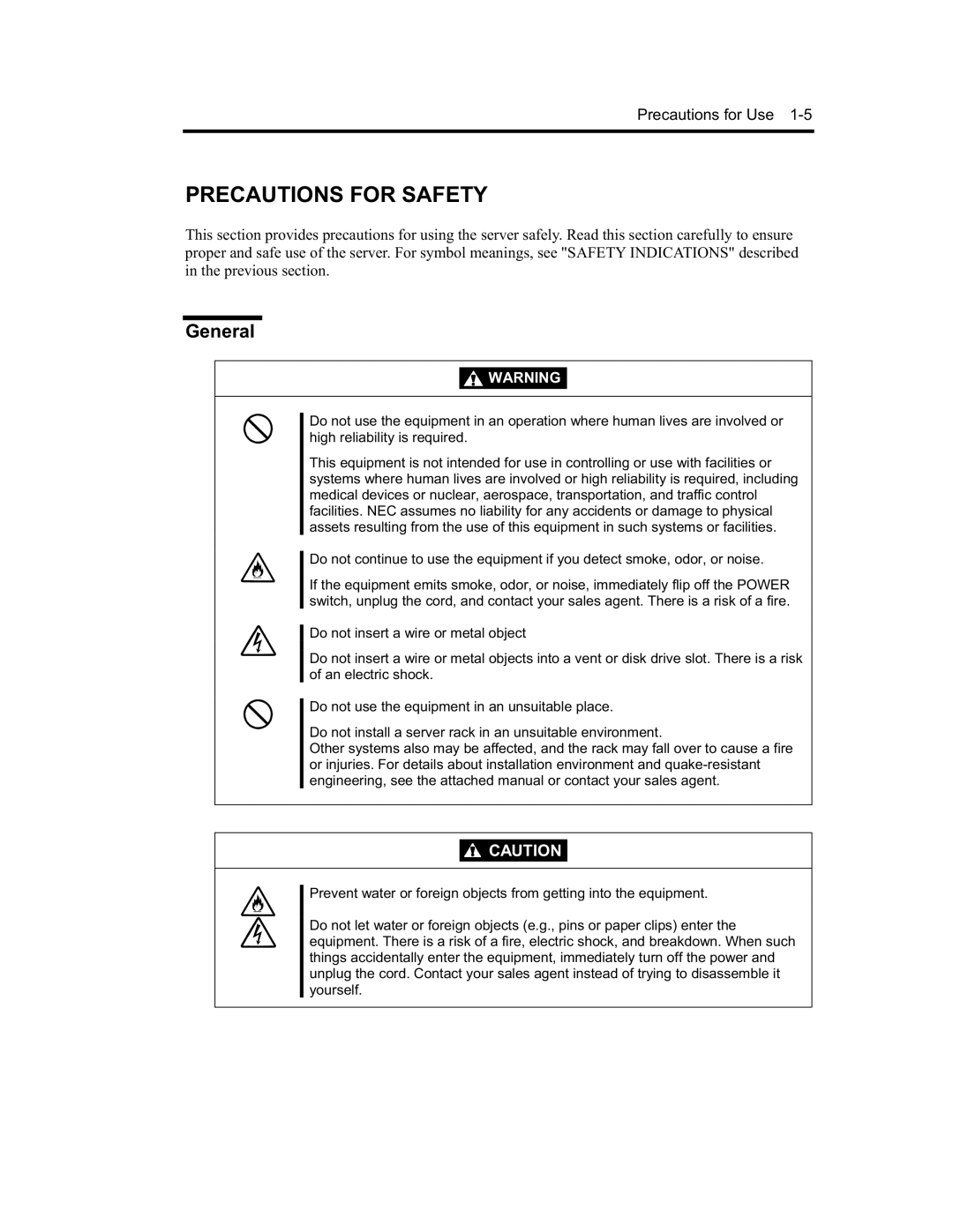 NEC EXP320B, EXP320A, N8800-091F, N8800-090F manual Precautions for Safety, General 