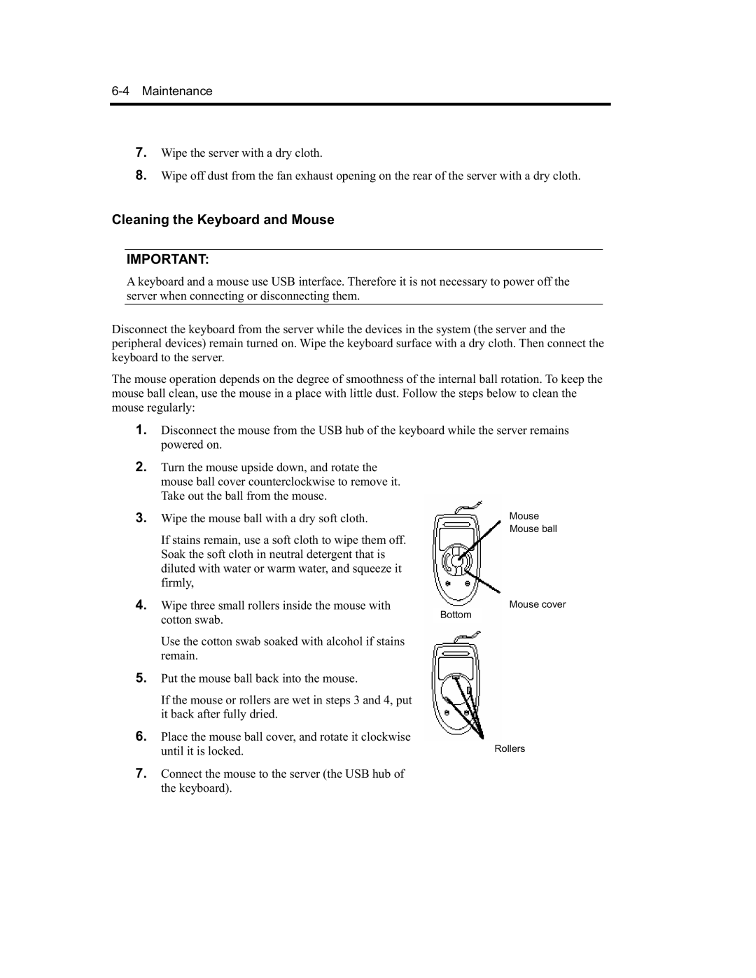 NEC N8800-091F, EXP320A, EXP320B, N8800-090F manual Cleaning the Keyboard and Mouse 