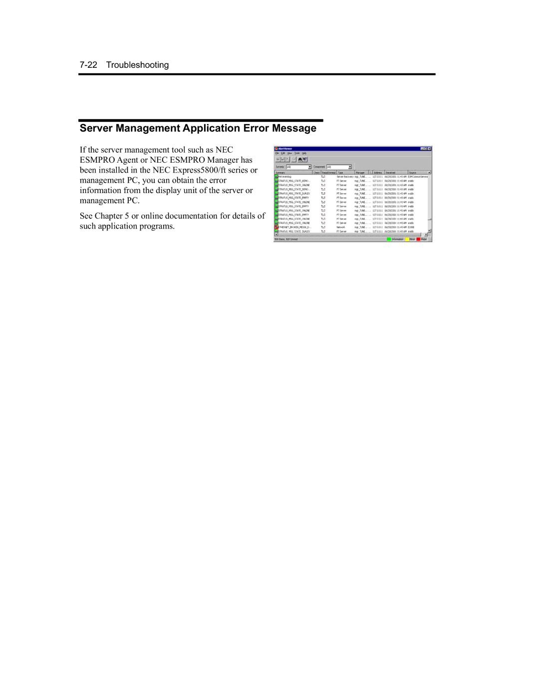 NEC N8800-091F, EXP320A, EXP320B, N8800-090F manual Server Management Application Error Message 