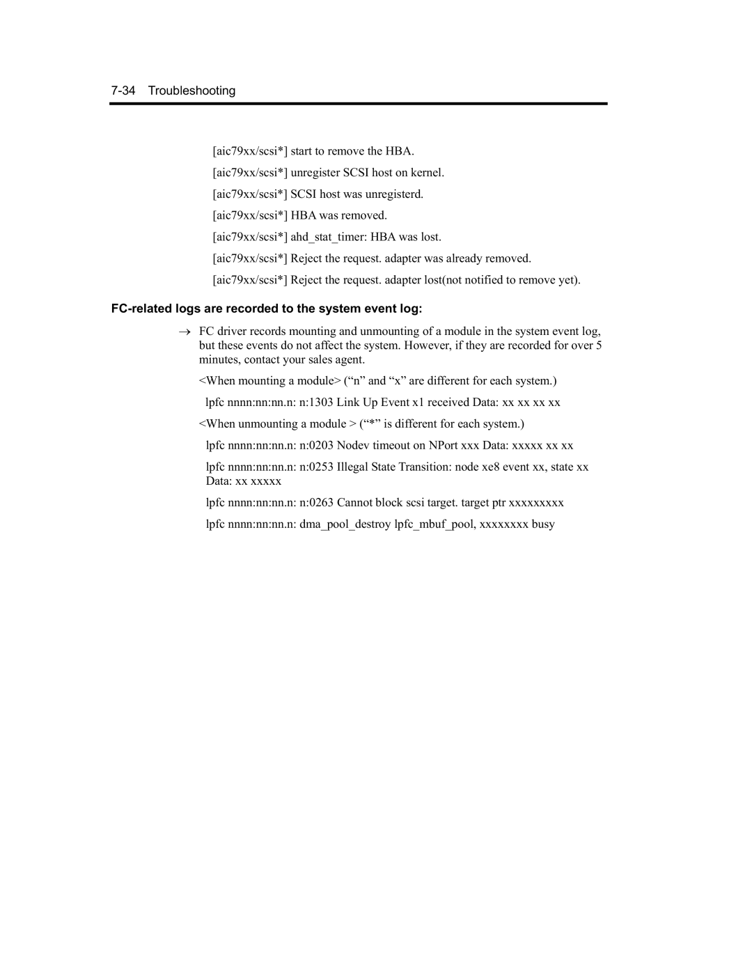 NEC N8800-091F, EXP320A, EXP320B, N8800-090F manual FC-related logs are recorded to the system event log 