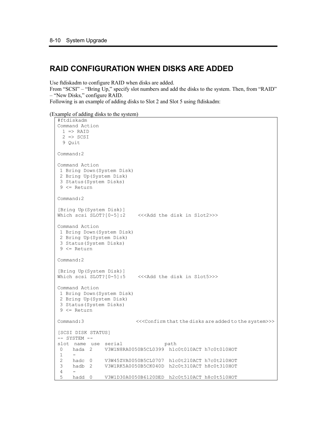 NEC N8800-091F, EXP320A, EXP320B, N8800-090F manual RAID Configuration When Disks are Added, = Scsi 