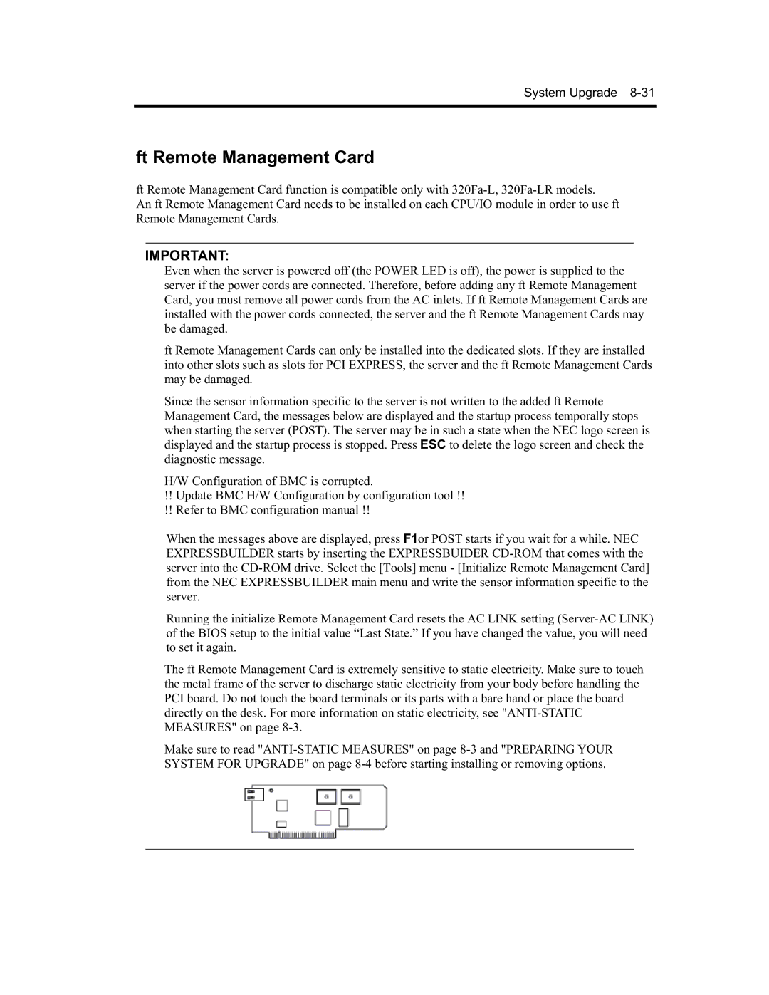 NEC N8800-090F, EXP320A, EXP320B, N8800-091F manual Ft Remote Management Card 