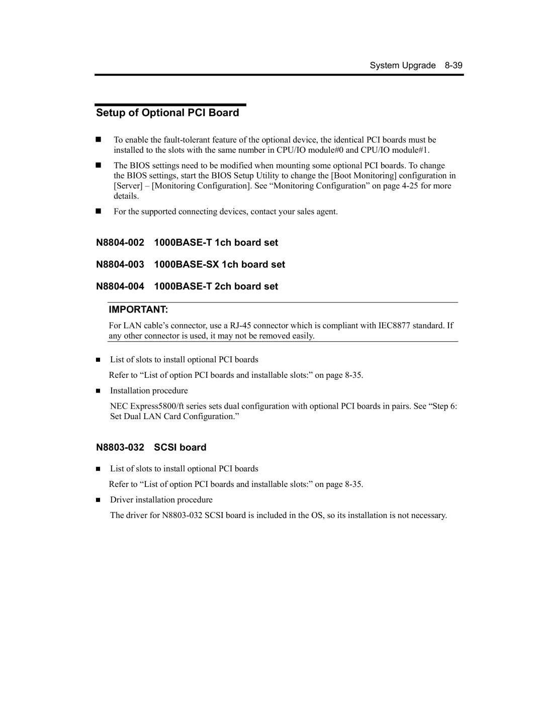 NEC N8800-090F, EXP320A, EXP320B, N8800-091F manual Setup of Optional PCI Board, N8803-032 Scsi board 