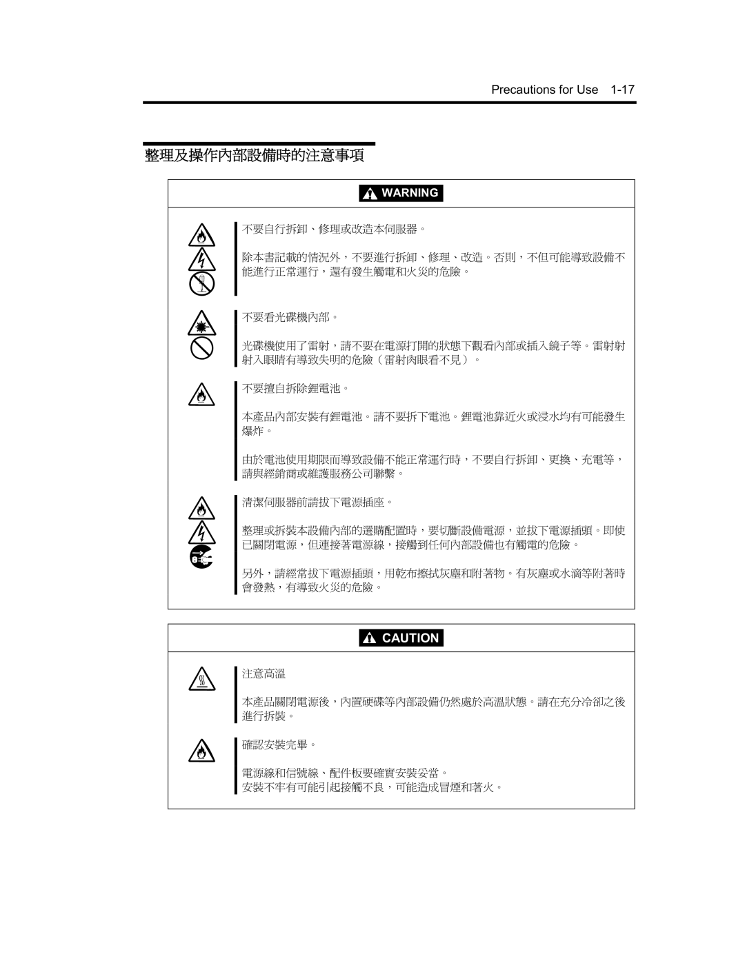 NEC EXP320B, EXP320A, N8800-091F, N8800-090F manual Precautions for Use 