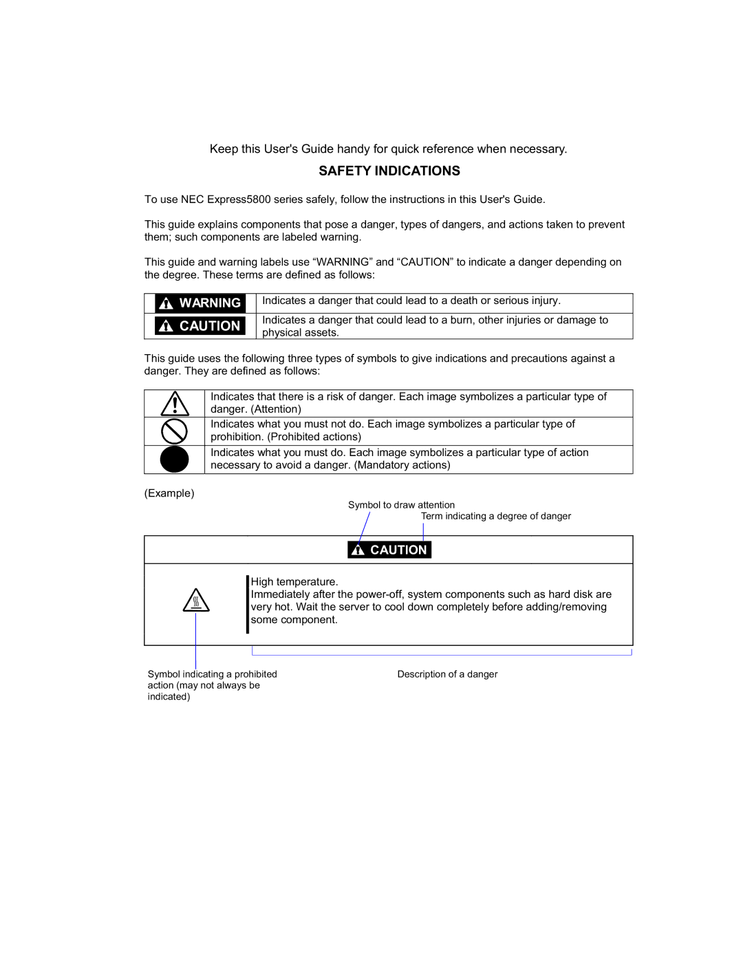 NEC EXP320B, EXP320A, N8800-091F, N8800-090F manual Safety Indications 