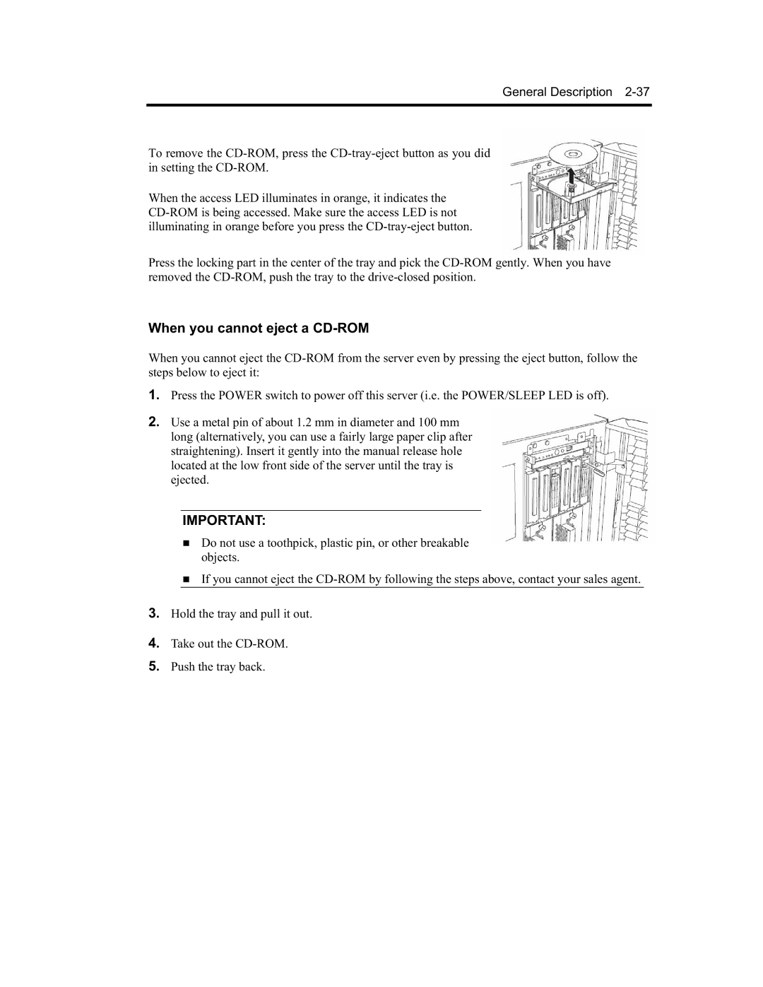 NEC EXP320B, EXP320A, N8800-091F, N8800-090F manual When you cannot eject a CD-ROM 