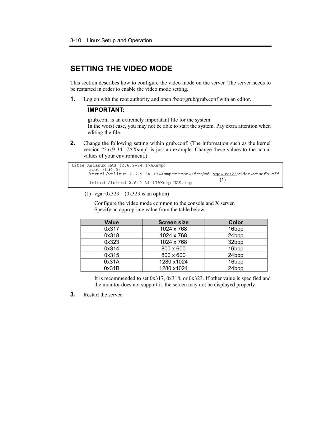 NEC EXP320A, EXP320B, N8800-091F, N8800-090F manual Setting the Video Mode, Value, Color, Screen size 