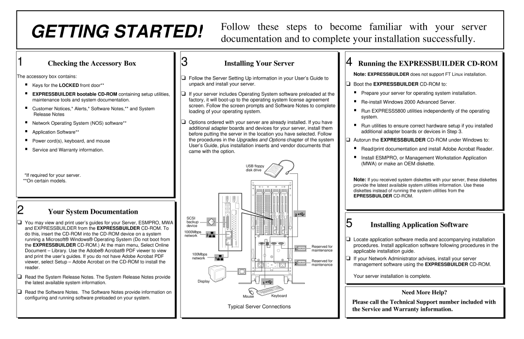 NEC EXP351E warranty Checking the Accessory Box, Installing Your Server, Running the Expressbuilder CD-ROM 