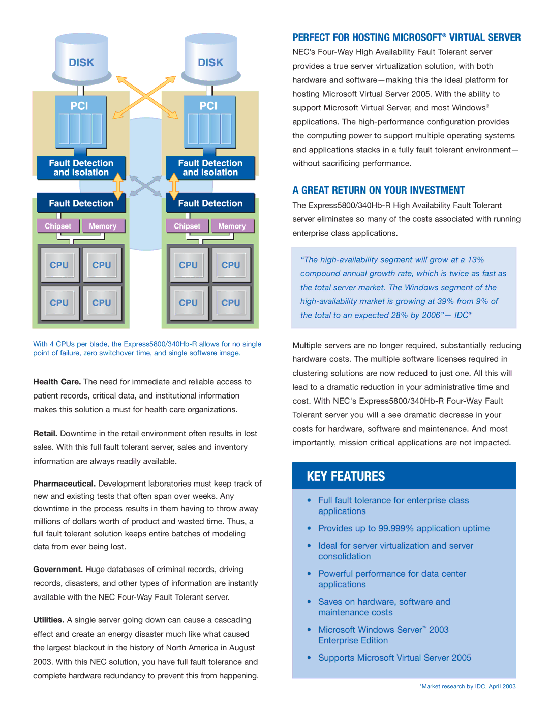 NEC Express5800/340Hb-R manual Great Return on Your Investment, Perfect for Hosting Microsoft Virtual Server 