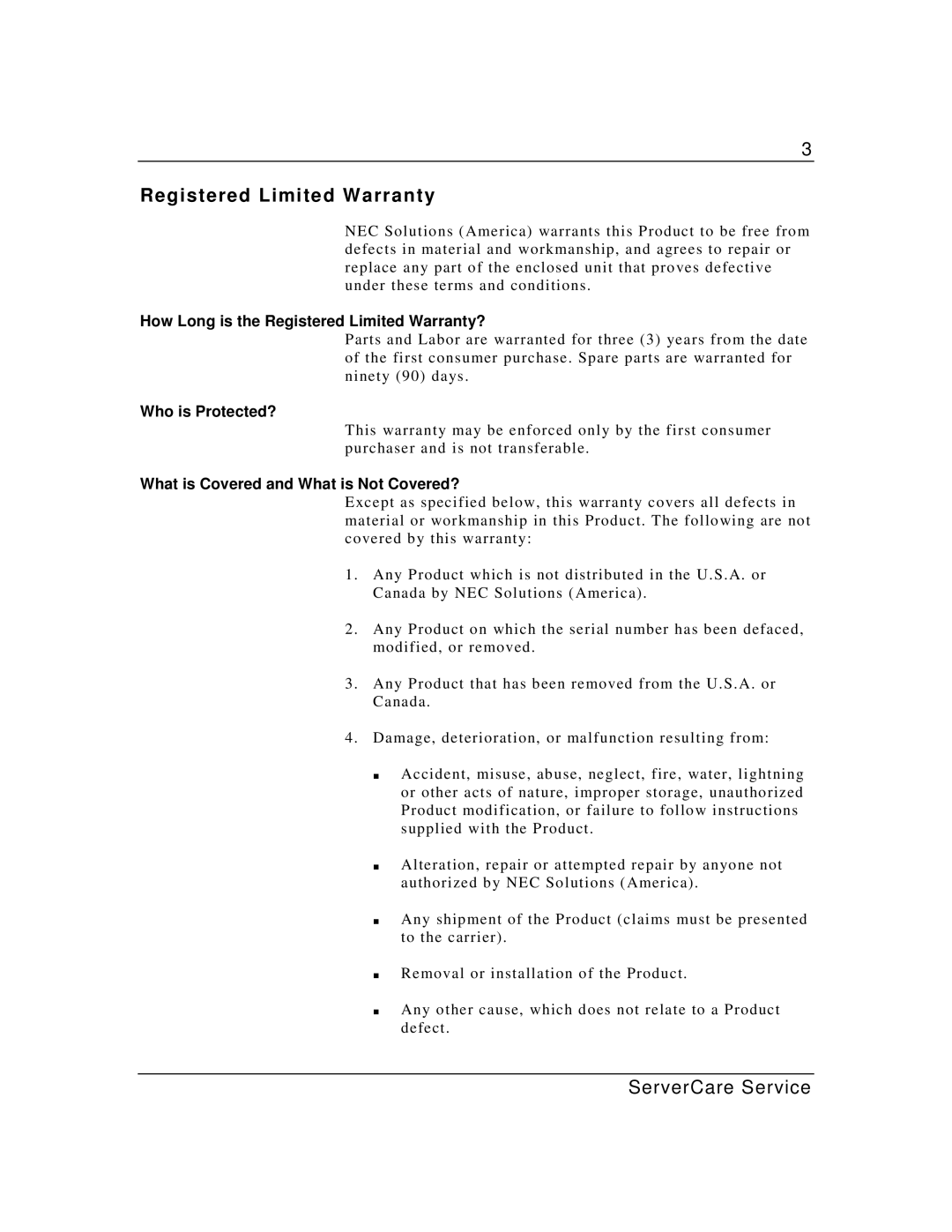 NEC Express5800/GP Server warranty How Long is the Registered Limited Warranty?, Who is Protected? 