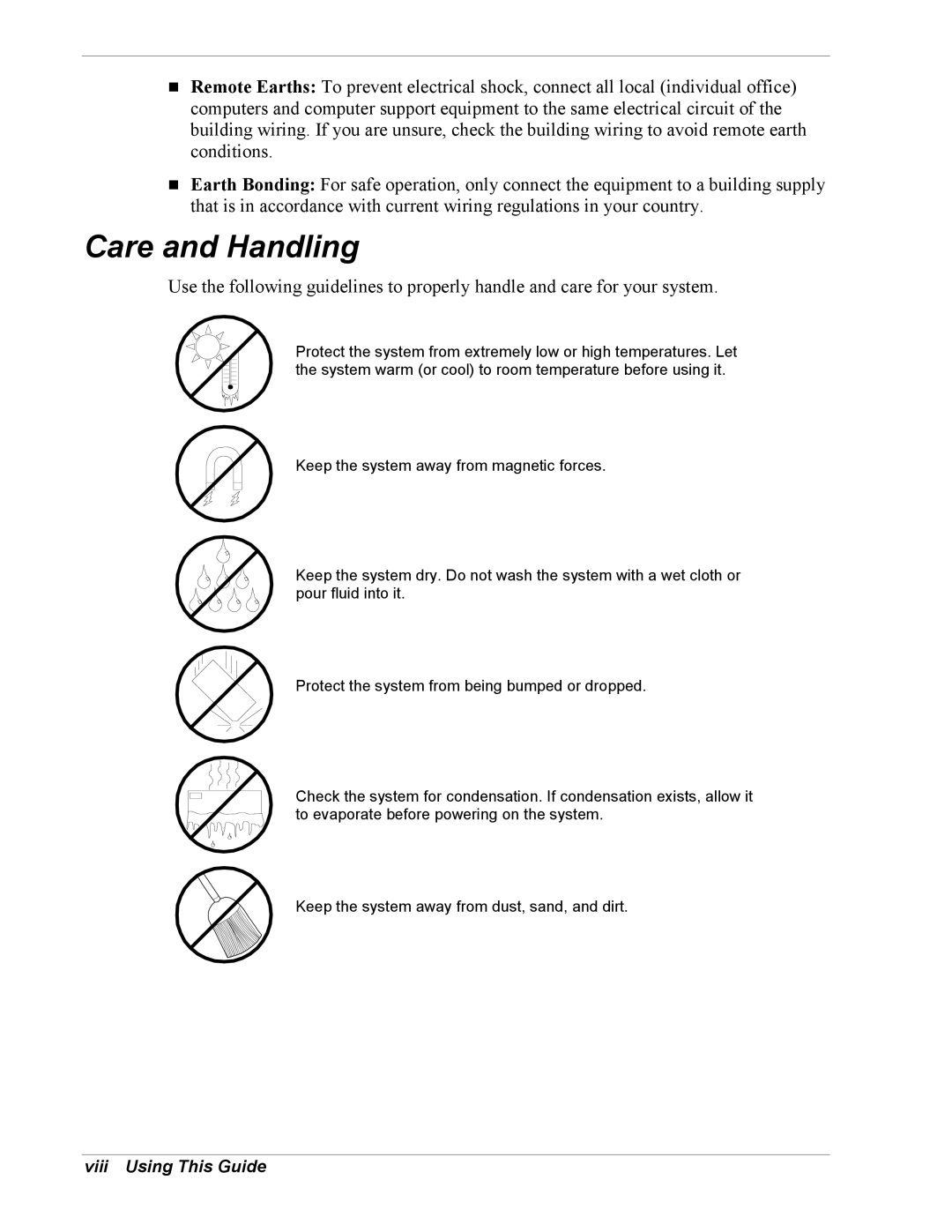 NEC EXPRESS800 manual Care and Handling, Viii Using This Guide 