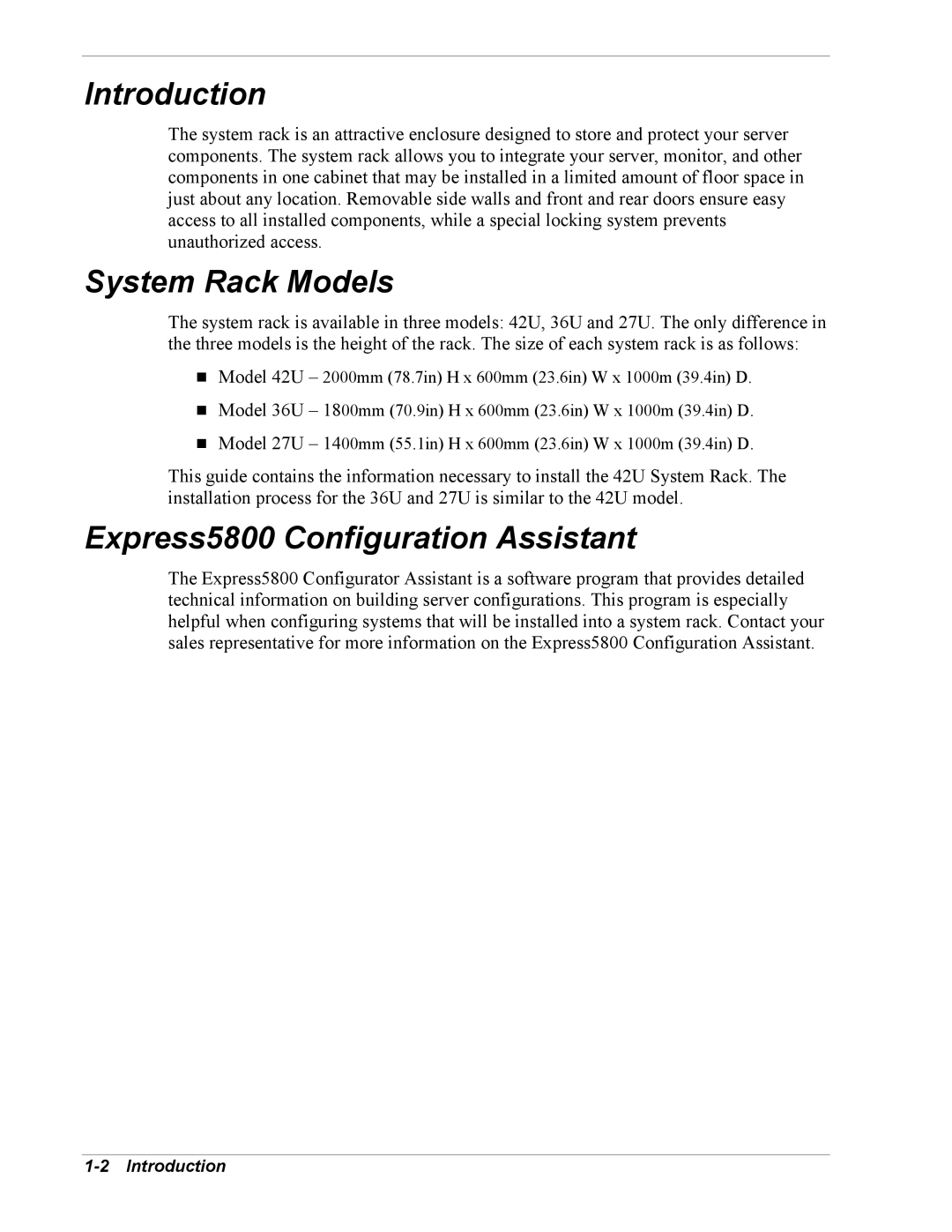 NEC EXPRESS800 manual Introduction, System Rack Models, Express5800 Configuration Assistant 