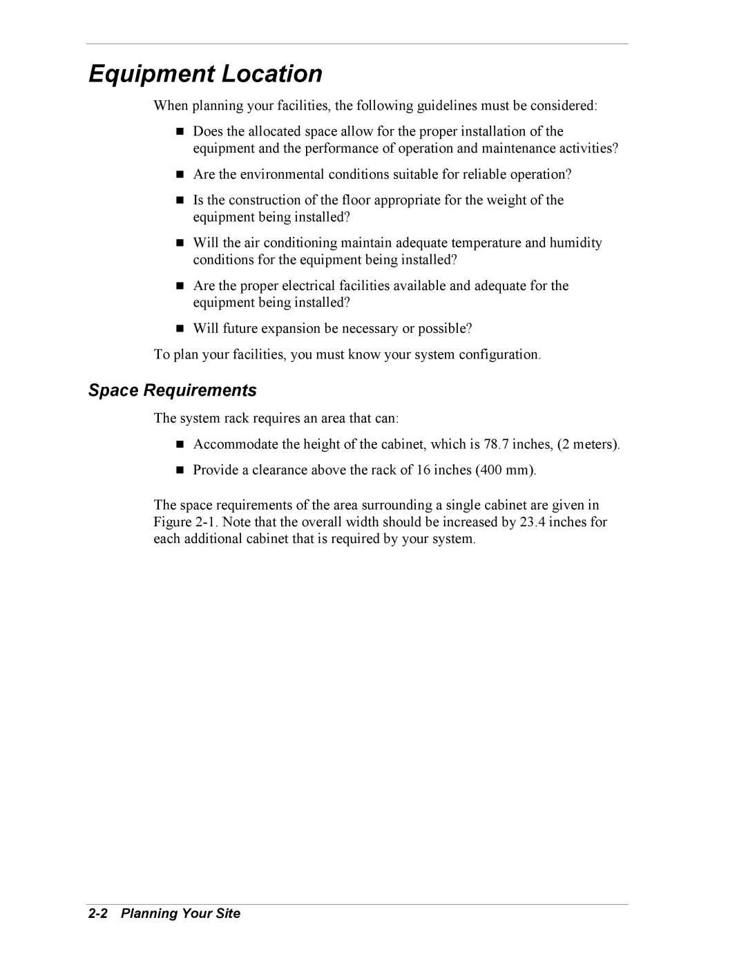 NEC EXPRESS800 manual Equipment Location, Space Requirements, Planning Your Site 