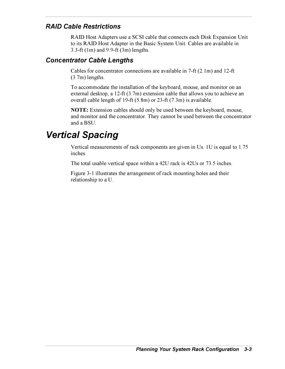 NEC EXPRESS800 manual Vertical Spacing, RAID Cable Restrictions, Concentrator Cable Lengths 