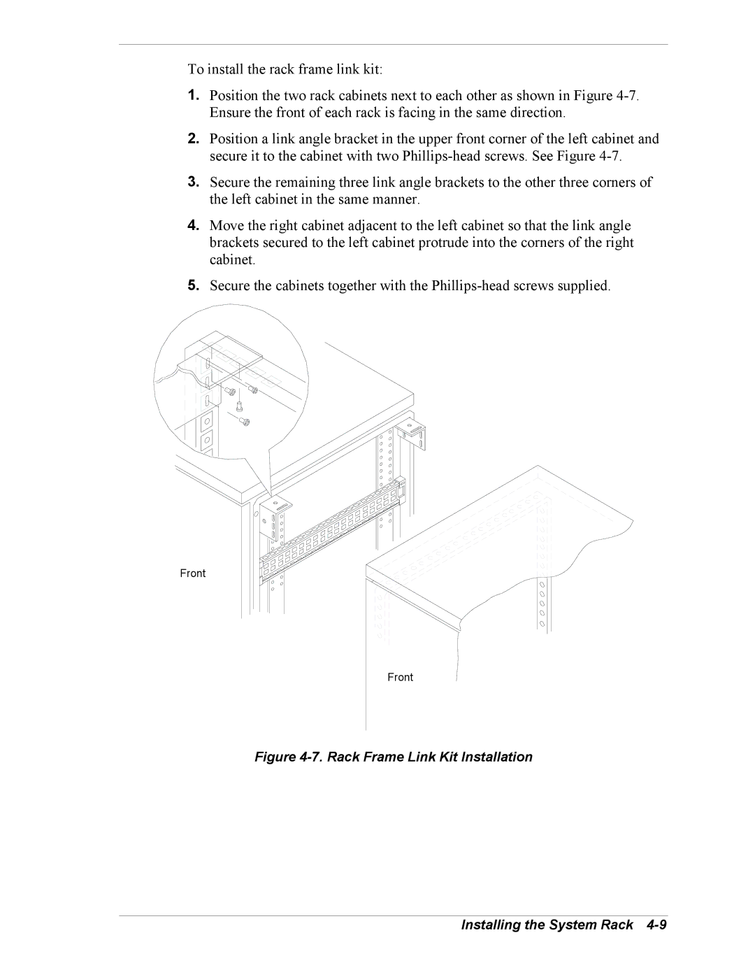 NEC EXPRESS800 manual Rack Frame Link Kit Installation Installing the System Rack 