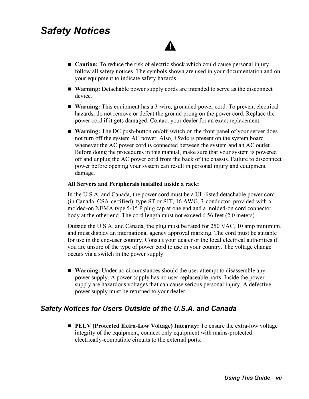 NEC EXPRESS800 manual Safety Notices for Users Outside of the U.S.A. and Canada 